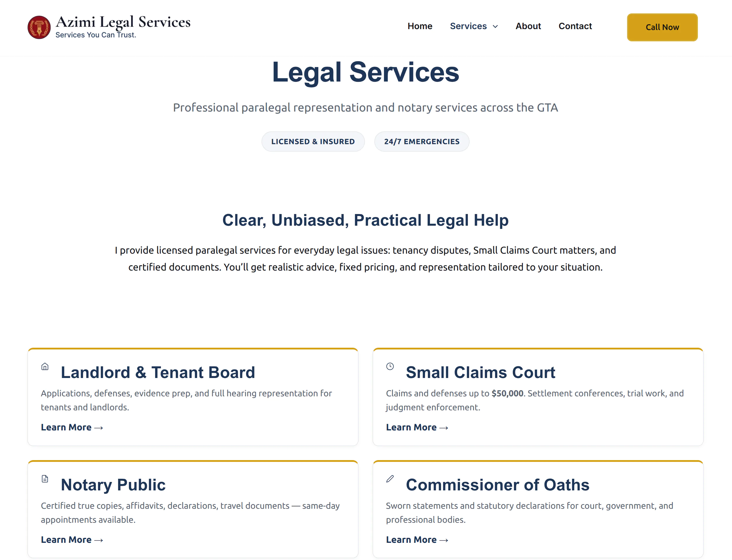 Legal services website showing optimized semantic structure and service organization